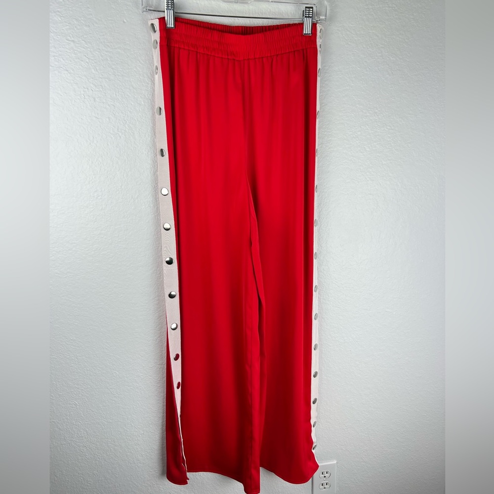 Red Flare Track Pants / side snap / loose / wide leg